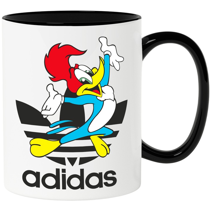 Cana Cu Ciocanitoarea Woody – Personaj Cartoon Vesel, Cadou Original si Aventuros, Ceramica, 330ML, Cu Maner si Interior Negru