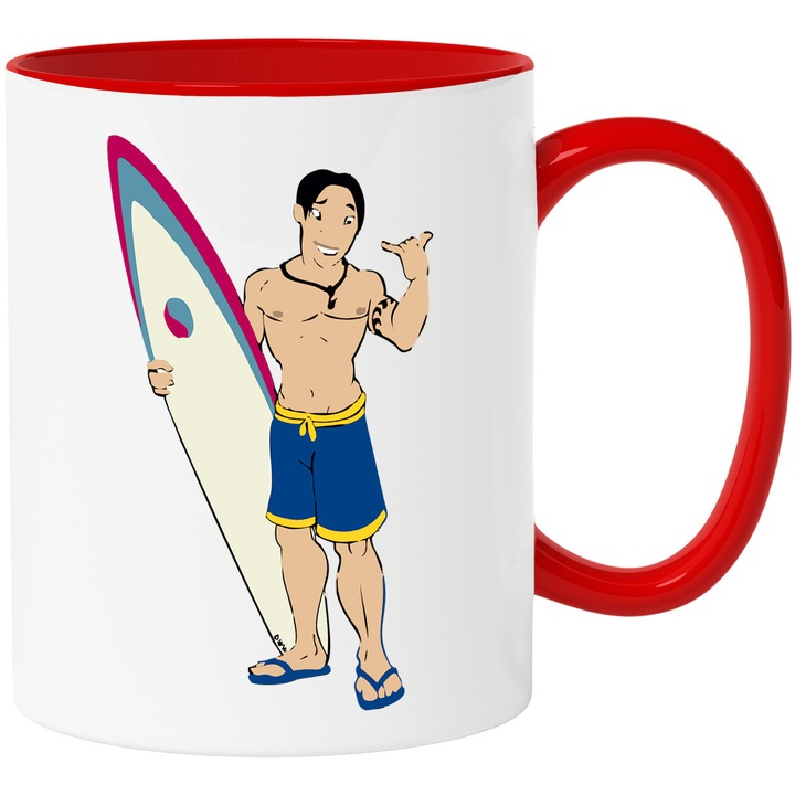 Cana Cu David Kawena – Personaj Lilo & Stitch Iconic, Cadou Original si Aventuros, Ceramica, 330ML, Cu Maner si Interior Rosu