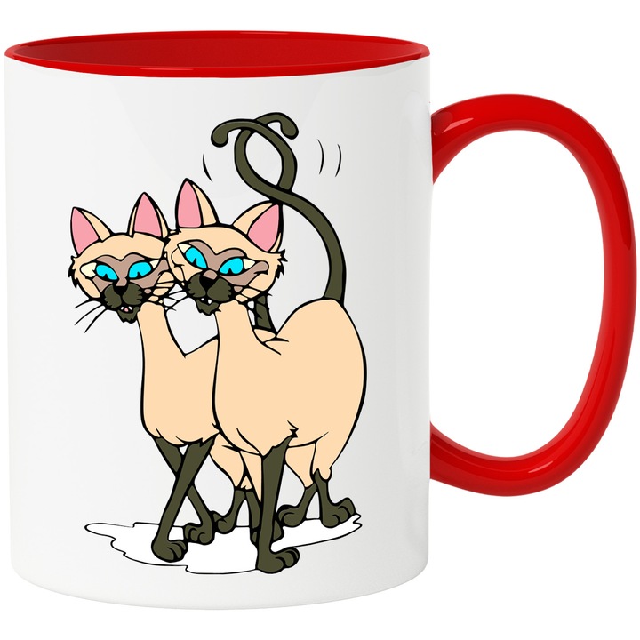 Cana Cu Si si Am – Design Cartoon Creativ, Arta Vesela si Aventuros, Ceramica, 330ML, Cu Maner si Interior Rosu