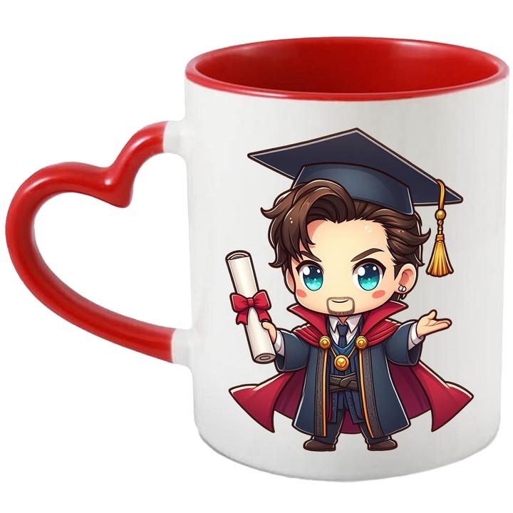 Cana Cu Doctor Strange – Erou Marvel Iconic, Cadou Original si Aventuros, Ceramica, 330ML, Cu Maner Inima Rosie si Interior Rosu