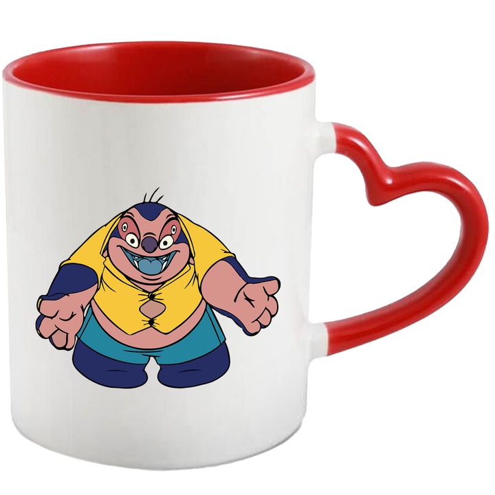 Cana Cu Dr. Jumba Jookiba – Personaj Lilo & Stitch Iconic, Cadou Original si Aventuros, Ceramica, 330ML, Cu Maner Inima Rosie si Interior Rosu