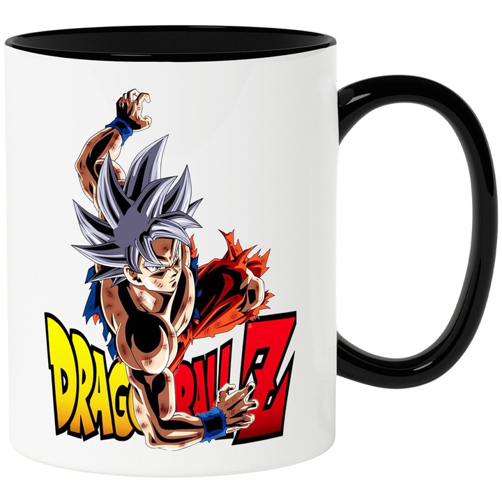 Cana Cu Son Goku – Erou Anime Vesel, Cadou Original si Aventuros, Ceramica, 330ML, Cu Maner si Interior Negru