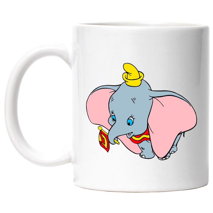 Cana Cu Dumbo – Design Aventuros si Creativ, Cadou Original si Inspirat, Ceramica, 330ML, Cu Maner si Interior Alb