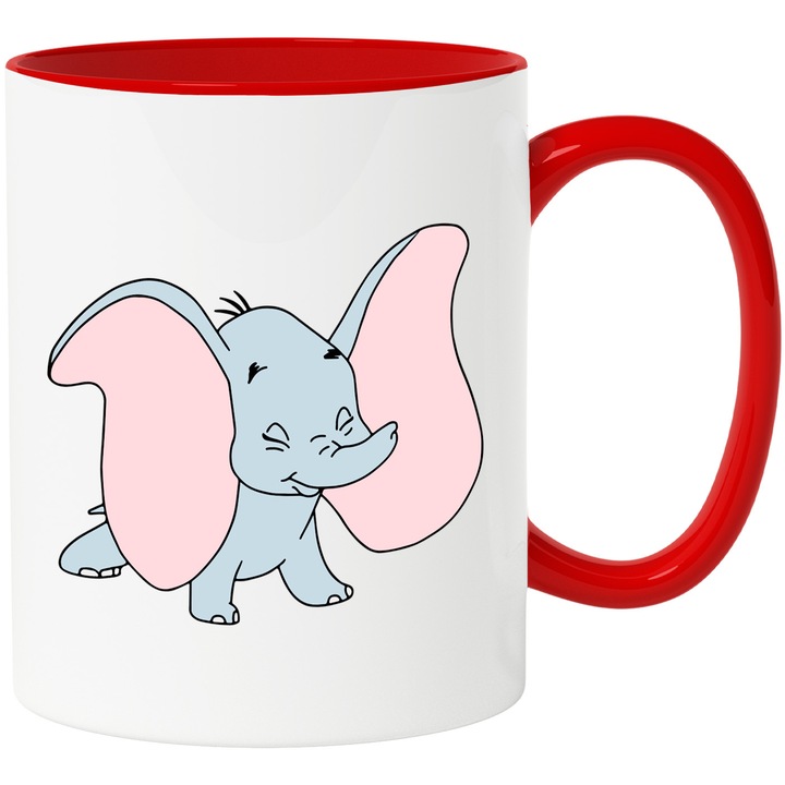 Cana Cu Dumbo – Personaj Disney Vesel, Arta Vesela si Aventuros, Ceramica, 330ML, Cu Maner si Interior Rosu