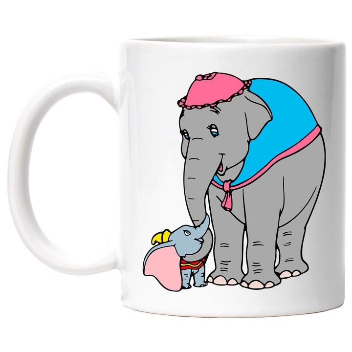Cana Cu Dumbo – Personaj Aventuros si Fermecator, Cadou Original si Inspirat, Ceramica, 330ML, Cu Maner si Interior Alb