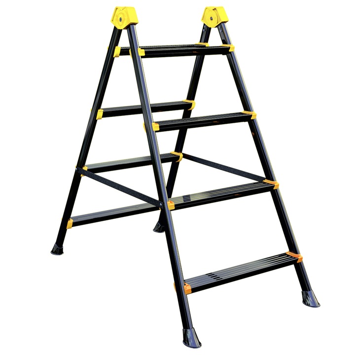 Scara otel pliabila dubla 2x4 trepte SmartStorage 1703, 125kg greutate maxima admisa, 98cm inaltime la ultima treapta