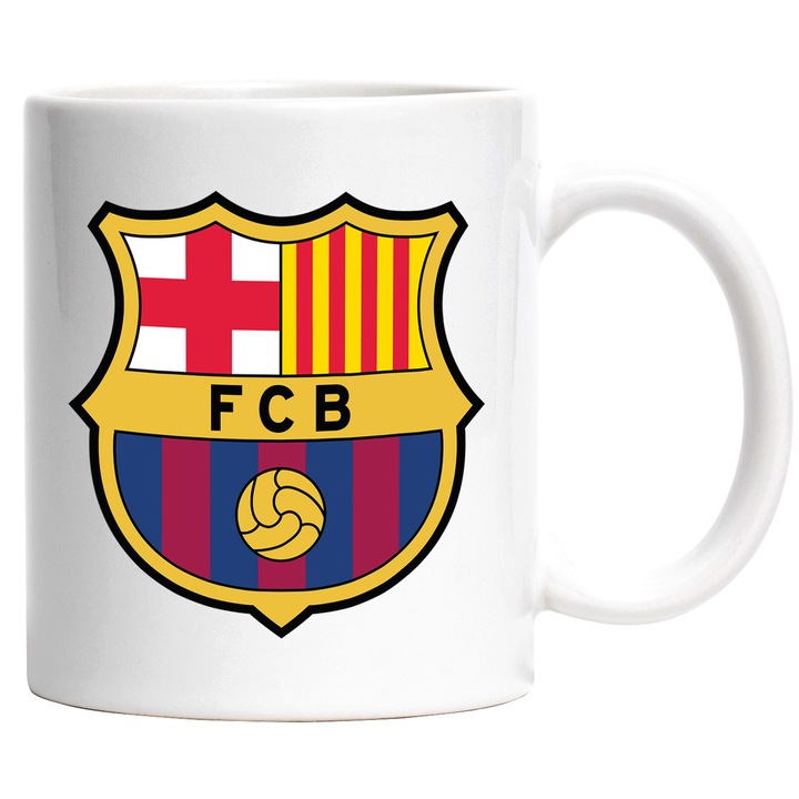 Cana Cu FC Barcelona - Emblema Echipa Sportiva, Fotbal, Ceramica, 330ML, Cu Maner si Interior Alb