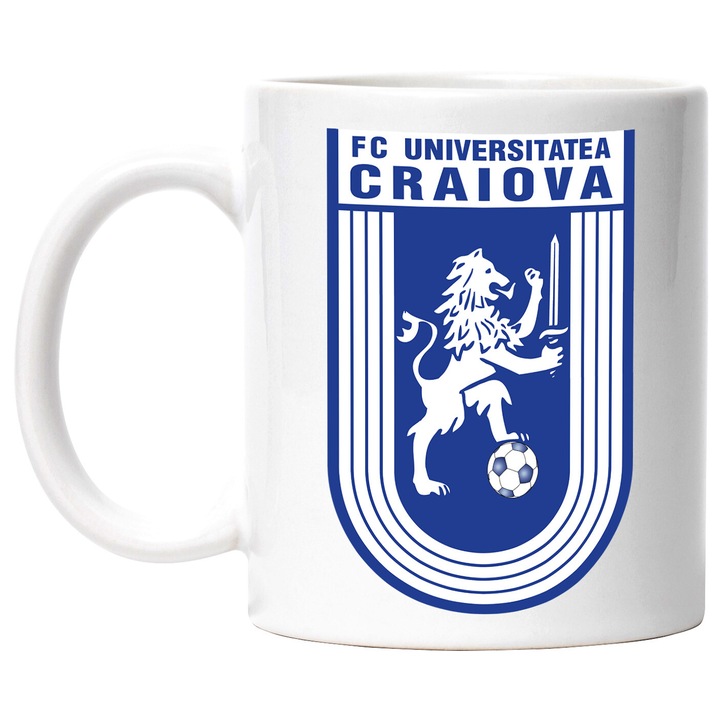 Cana Cu FC Universitatea Craiova - Emblema Echipa Sportiva, Fotbal, Ceramica, 330ML, Cu Maner si Interior Alb