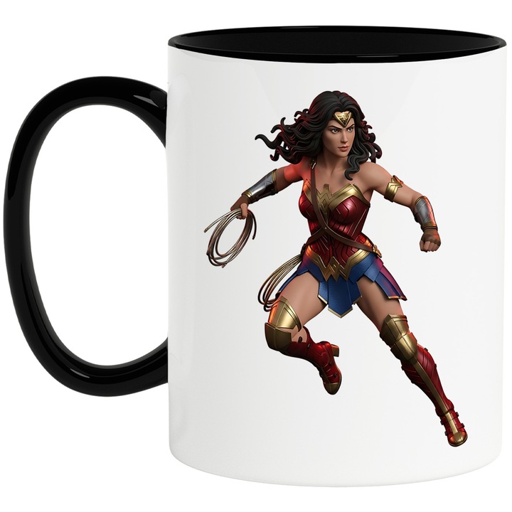 Cana Cu Femeia Fantastica – Erou Iconic si Nostalgic, Cadou Original si Colorat, Ceramica, 330ML, Cu Maner si Interior Negru