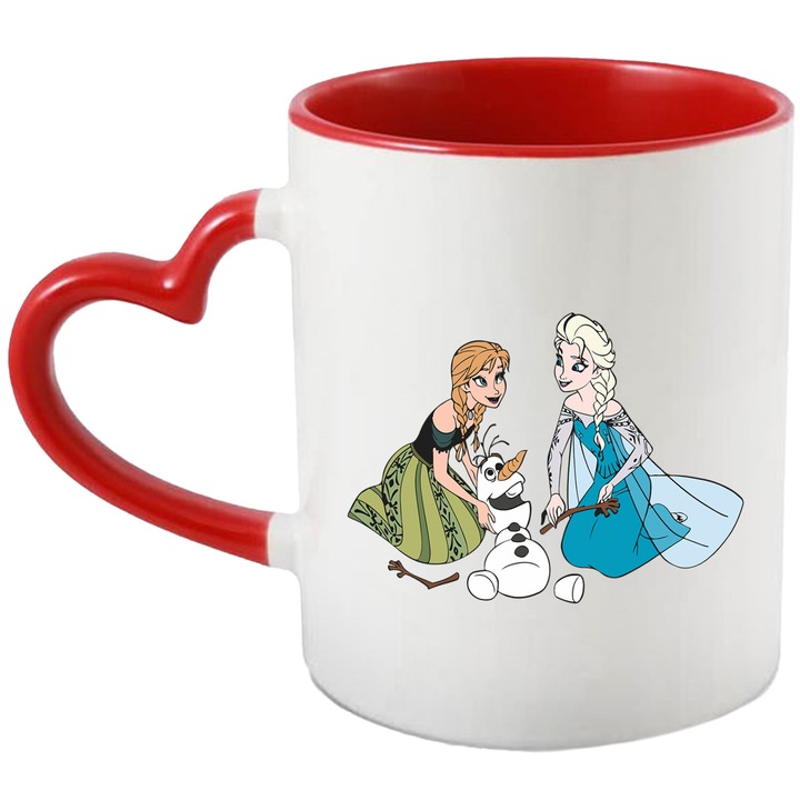 Cana Cu Elsa – Frozen, Putere si Aventura, Cadou Original si Inspirat, Ceramica, 330ML, Cu Maner Inima Rosie si Interior Rosu