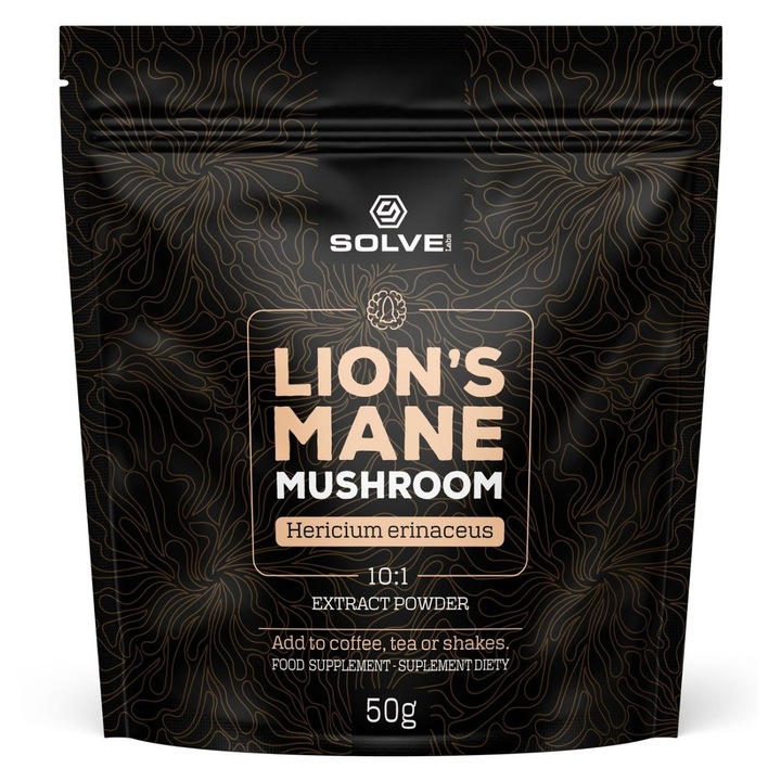 Suplimente alimentare, Solve Labs, Lion's Mane 10:1, 50g, extract natural, pulbere