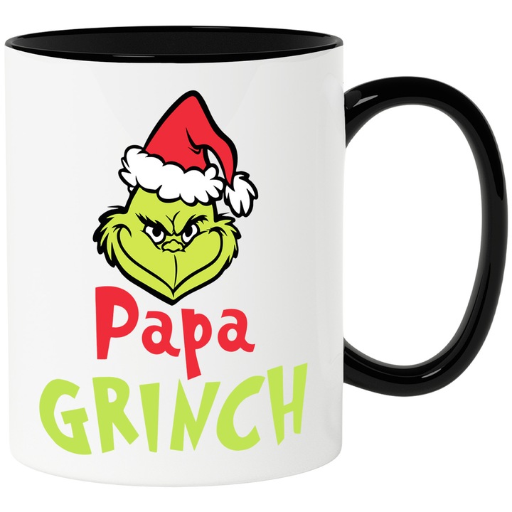 Cana Cu Grinch - Din "Cum a furat Grinch Craciunul" - Grinch si Max in cea mai mare aventura de Craciun, Ceramica, 330ML, Cu Maner si Interior Negru