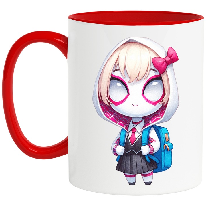 Cana Cu Gwen Stacy – Spider-Woman, Stil Urban si Aventuros, Cadou Unic si Creativ, Ceramica, 330ML, Cu Maner si Interior Rosu