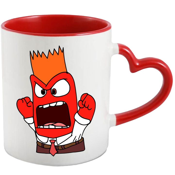 Cana Cu Animatii – Inside Out – Anger – Spiritul Incandescent si Plin de Energie al Emotiilor, Ceramica, 330ML, Cu Maner Inima Rosie si Interior Rosu