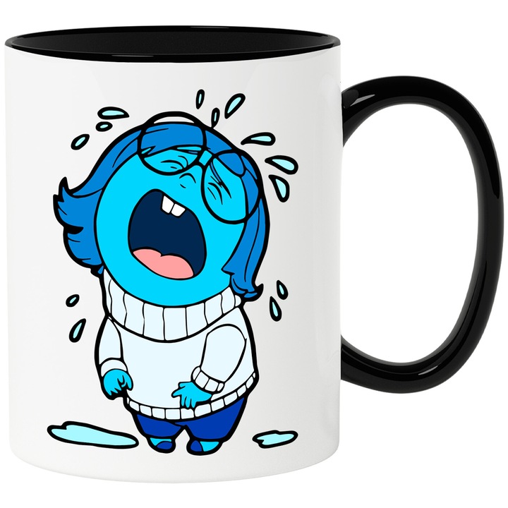 Cana Cu Animatii – Inside Out – Sadness – Calatoria Blanda prin Amintiri si Trairi Sincere, Ceramica, 330ML, Cu Maner si Interior Negru