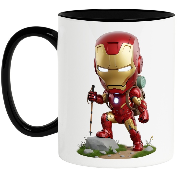 Cana Cu Iron Man – Zborul Invincibil – Inteligenta si Curaj Inaltator, Ceramica, 330ML, Cu Maner si Interior Negru