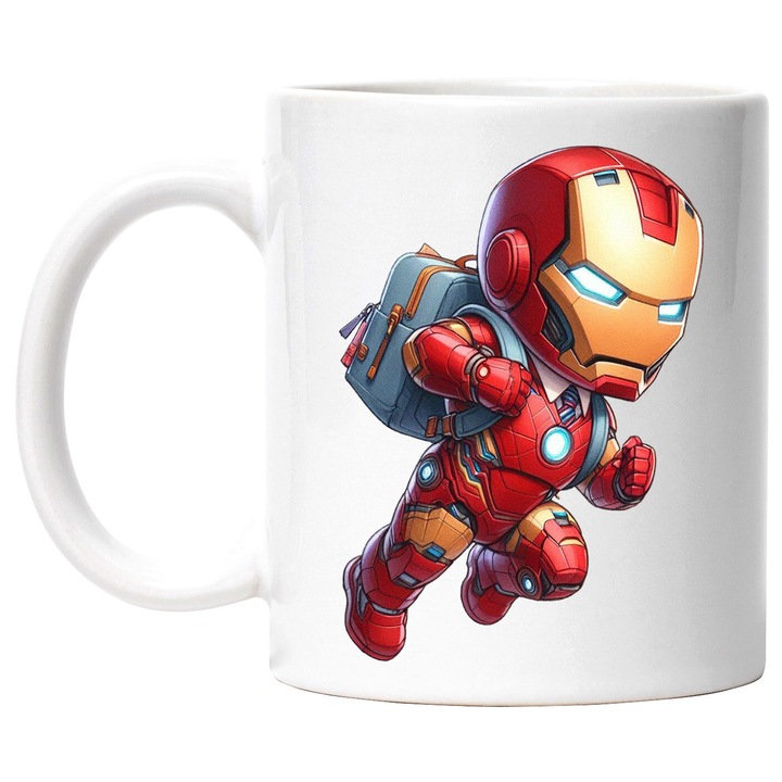 Cana Cu Iron Man – Zborul Metalic – Eleganta si Putere Inaltatoare, Ceramica, 330ML, Cu Maner si Interior Alb
