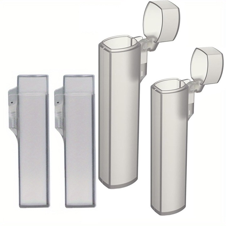 Suport pentru scobitori, mini dozator portabil, plastic, gri transparent, set 2 mari si 2 mici