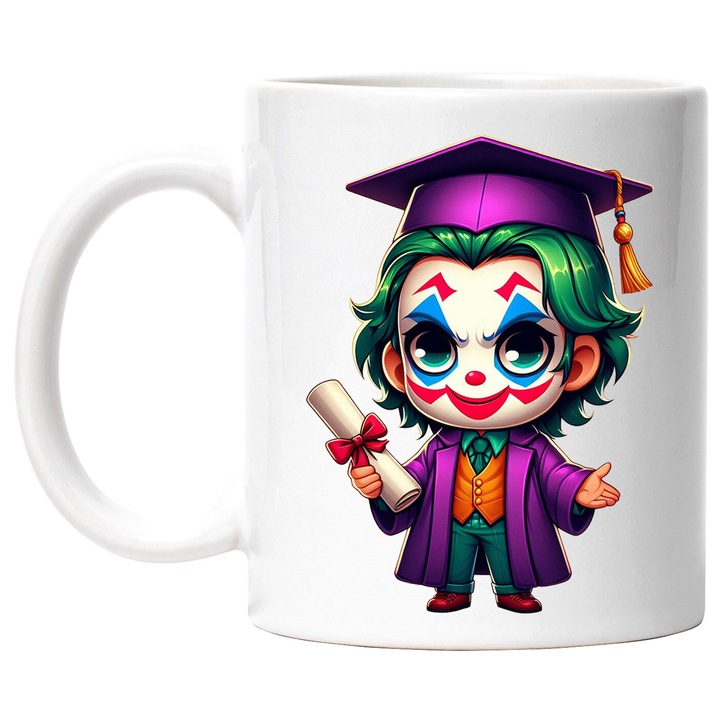 Cana Cu Joker – Zambetul Nebuniei – Haos, Umor si Mister Intr-o Simfonie Intunecata, Ceramica, 330ML, Cu Maner si Interior Alb