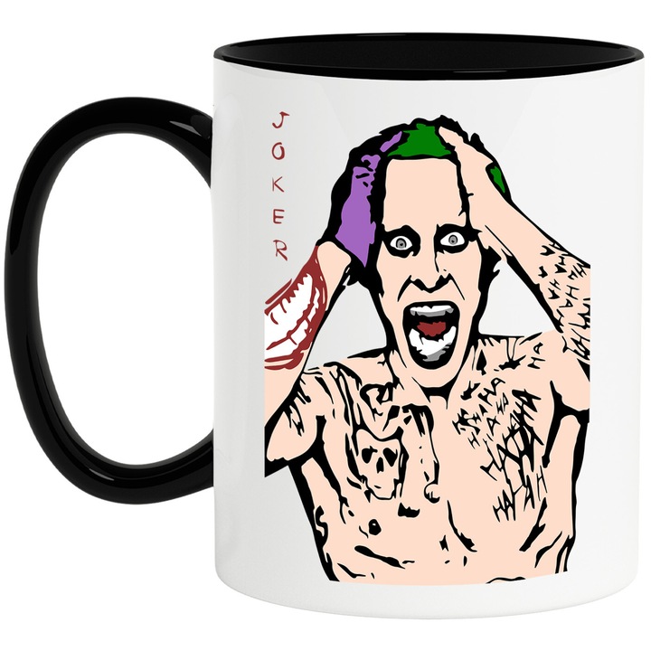 Cana Cu Joker – Zambetul Etern – Haos, Emotie si Carisma Intunecata, Ceramica, 330ML, Cu Maner si Interior Negru