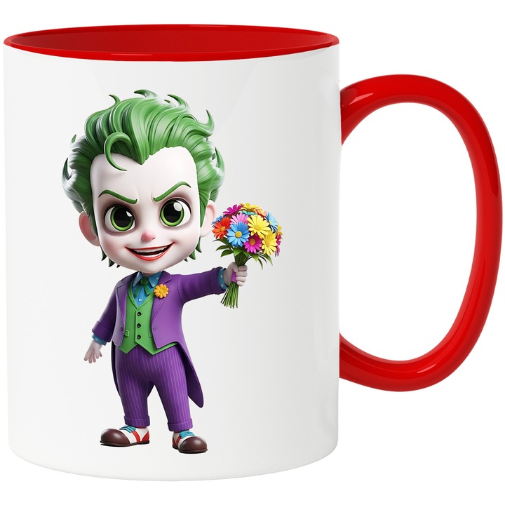 Cana Cu Joker – Nebunia Carismatica – Spirit, Umor si Emotie Intunecata, Ceramica, 330ML, Cu Maner si Interior Rosu