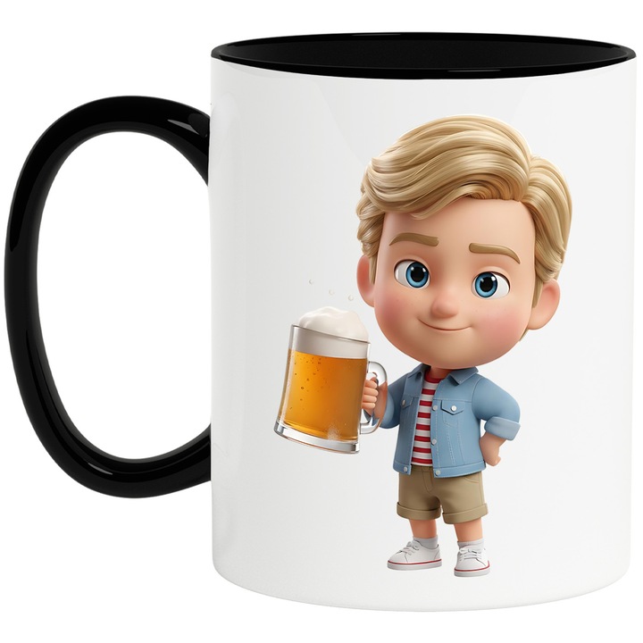 Cana Cu Ken Barbie – Magia Rozului – Stil, Energie si Aventura In Fiecare Clipa, Ceramica, 330ML, Cu Maner si Interior Negru