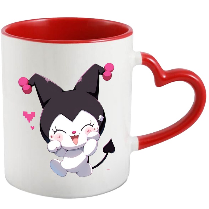 Cana Cu Korumi My Melody – Ploaia de Fluturi – Aventura, Prietenie si Energie, Ceramica, 330ML, Cu Maner Inima Rosie si Interior Rosu