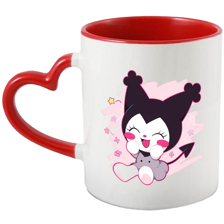 Cana Cu Korumi My Melody – Stele Dansatoare – Aventura, Emotie si Zambete, Ceramica, 330ML, Cu Maner Inima Rosie si Interior Rosu