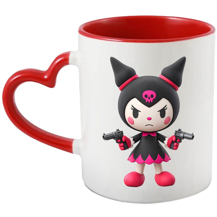 Cana Cu Korumi My Melody – Cufarul Veseliei – Magie, Zambete si Aventura, Ceramica, 330ML, Cu Maner Inima Rosie si Interior Rosu