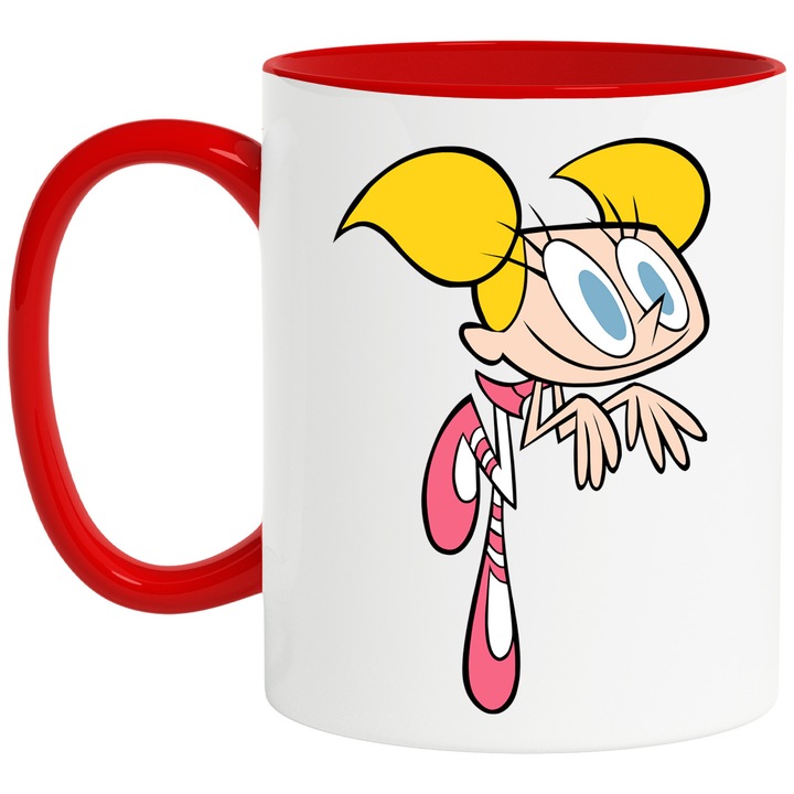 Cana Cu Laboratorul Lui Dexter Dee Dee – Haos Stralucitor – Aventura, Curiozitate si Emotie, Ceramica, 330ML, Cu Maner si Interior Rosu