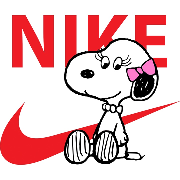 Sticker Adeziv Cu Snoopy, Cu Textul "Nike" - Design 4, cu Margini Albe, PVC Vinyl 90CM