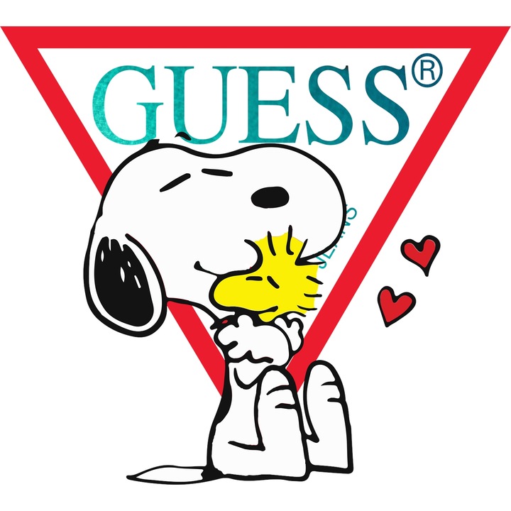 Sticker Adeziv Cu Snoopy, Cu Textul "Guess" - Design 5, cu Margini Albe, PVC Vinyl 90CM