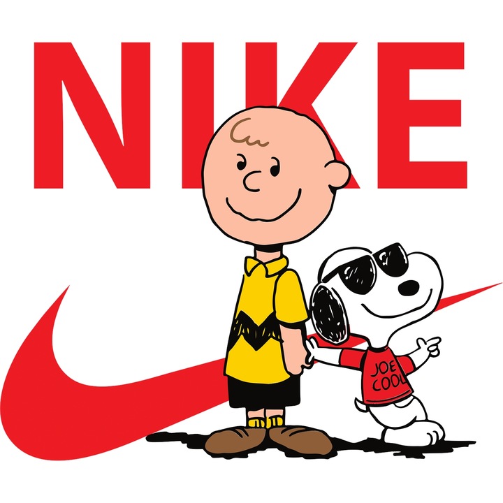 Sticker Adeziv Cu Snoopy, Cu Textul "Nike" - Design 8, cu Margini Albe, PVC Vinyl 80CM