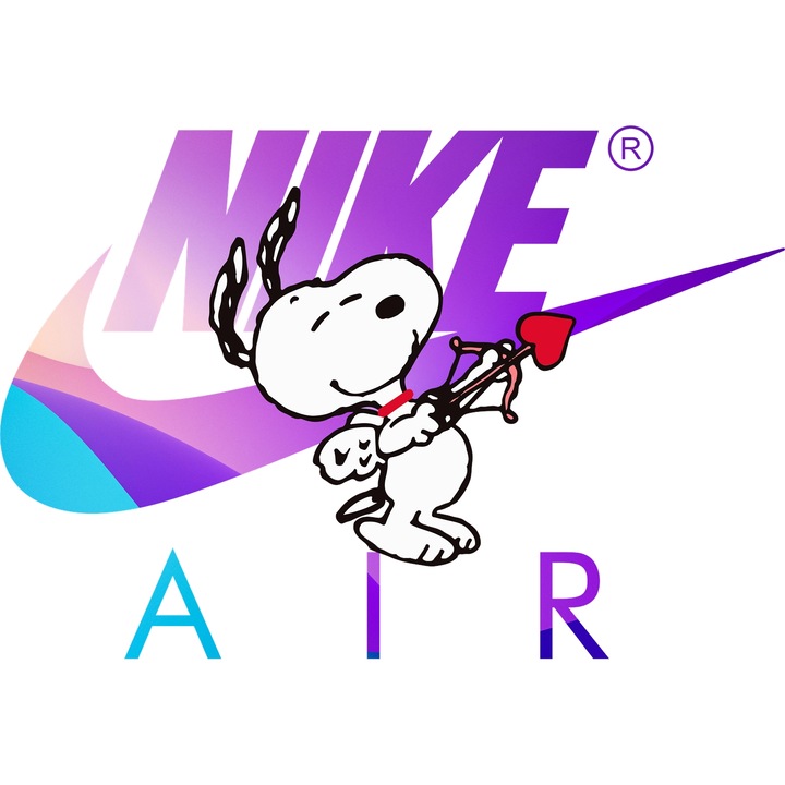 Sticker Adeziv Cu Snoopy, Cu Textul "Nike Air" - Design 9, cu Margini Albe, PVC Vinyl 90CM