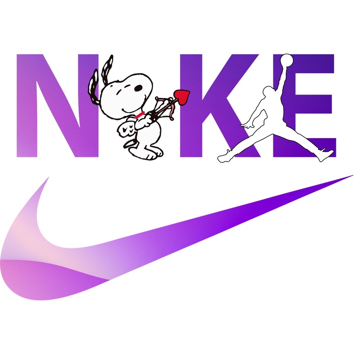 Sticker Adeziv Cu Snoopy, Cu Textul "Nike Jordan" - Design 9, cu Margini Albe, PVC Vinyl 80CM
