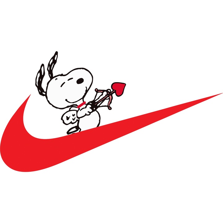 Sticker Adeziv Cu Snoopy, Cu Textul "Nike" - Design 9, cu Margini Albe, PVC Vinyl 40CM
