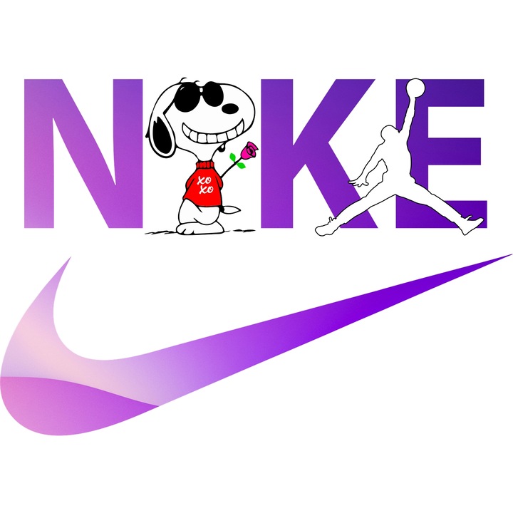 Sticker Adeziv Cu Snoopy, Cu Textul "Nike Jordan" - Design 10, cu Margini Albe, PVC Vinyl 50CM