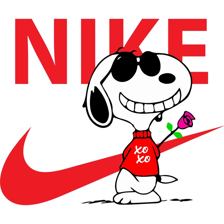 Sticker Adeziv Cu Snoopy, Cu Textul "Nike" - Design 10, cu Margini Albe, PVC Vinyl 80CM