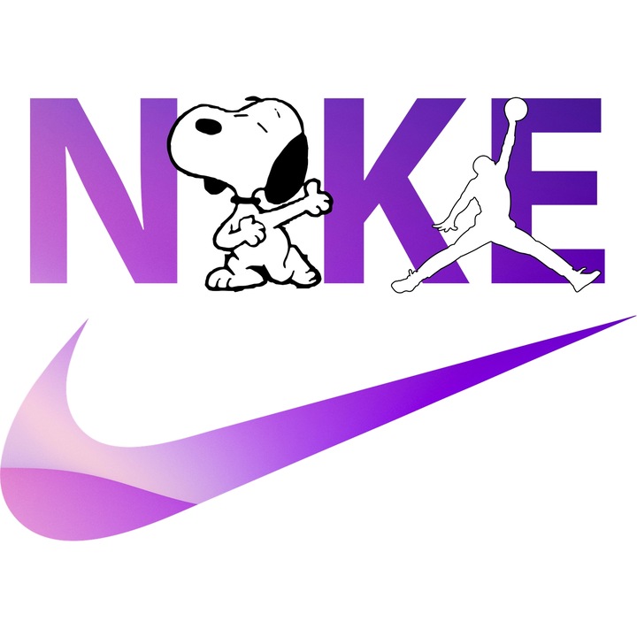 Sticker Adeziv Cu Snoopy, Cu Textul "Nike Jordan" - Design 11, cu Margini Albe, PVC Vinyl 50CM