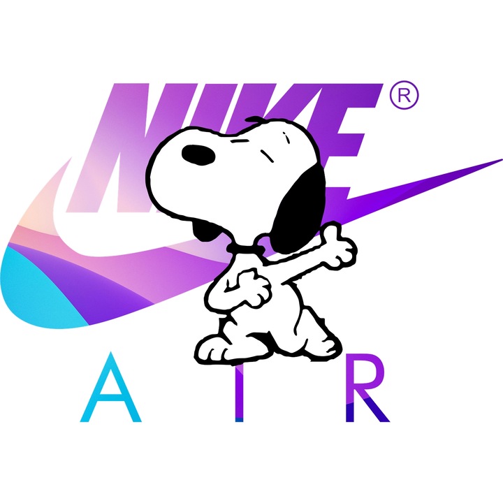 Sticker Adeziv Cu Snoopy, Cu Textul "Nike Air" - Design 11, cu Margini Albe, PVC Vinyl 90CM