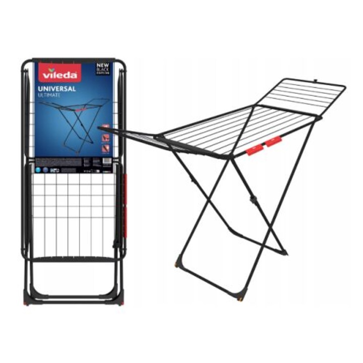 Сушилник за дрехи, Vileda Universal Ultimate, 18м площ за сушене, Елегантен черен дизайн
