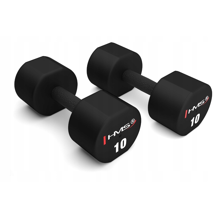 Set 2 haltere poliuretanice HPT10, 2x10 kg, negru, 27,9x11,9cm