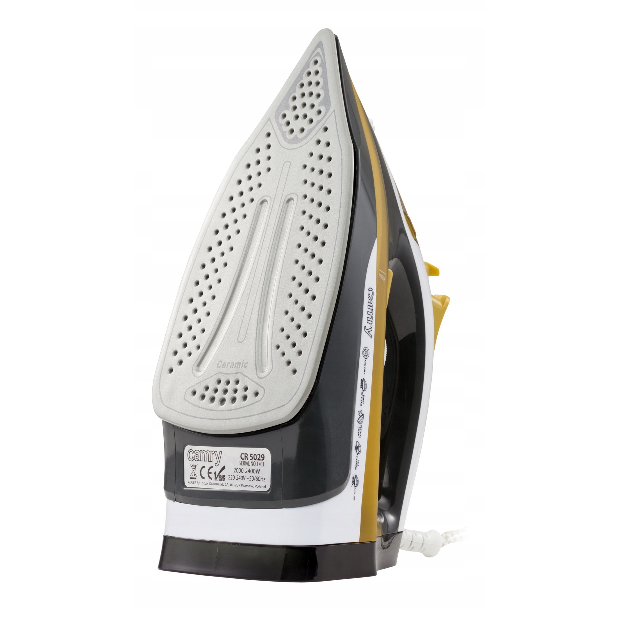 Fier de calcat Camry CR 5029, 2400W, ceramica, functie de curatare automata, alb