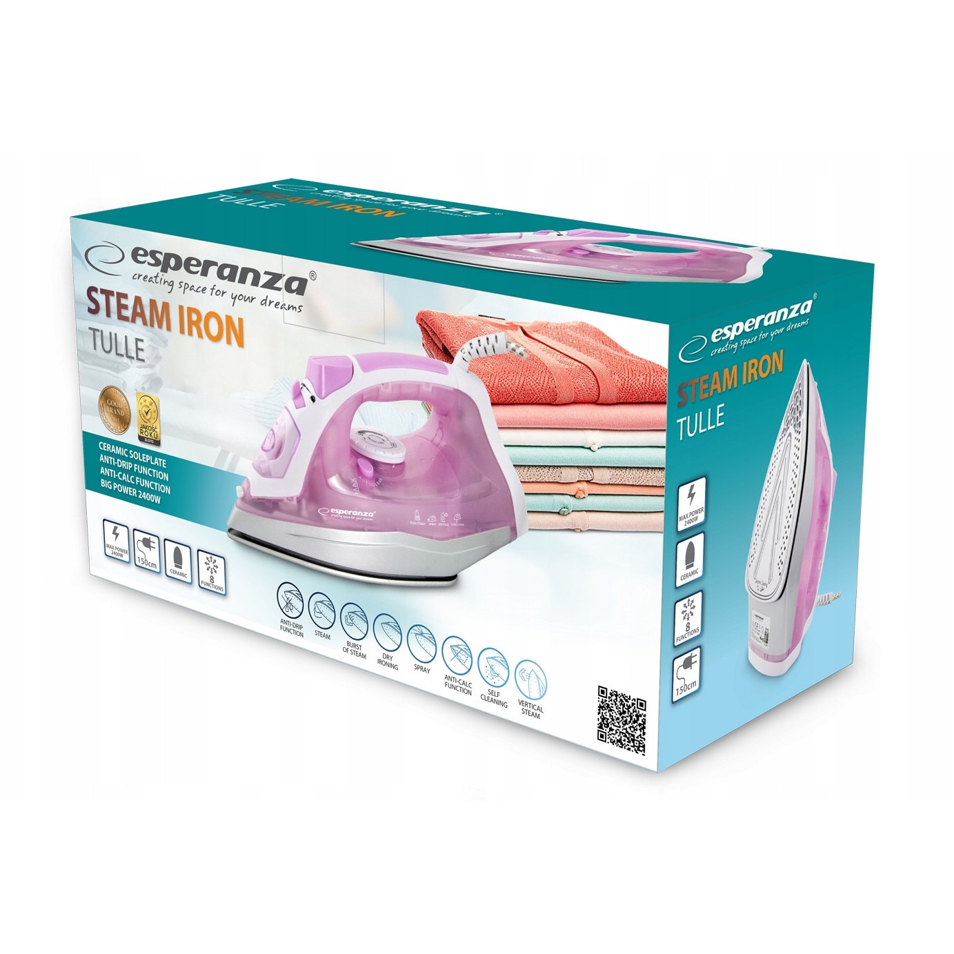Fier de calcat cu aburi Esperanza Tulle ceramic 2400W alb