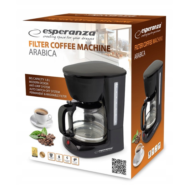 Еспресо машина Esperanza Arabica 1.8L черна 950W
