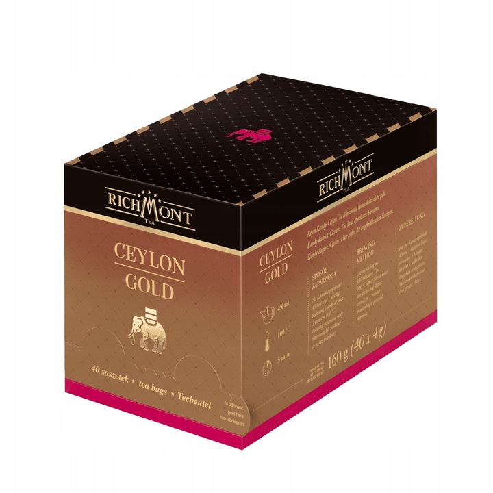 Ceai negru Richmont Ceylon Gold, 40 pliculete x 4g, aroma deosebita, provenienta Sri Lanka
