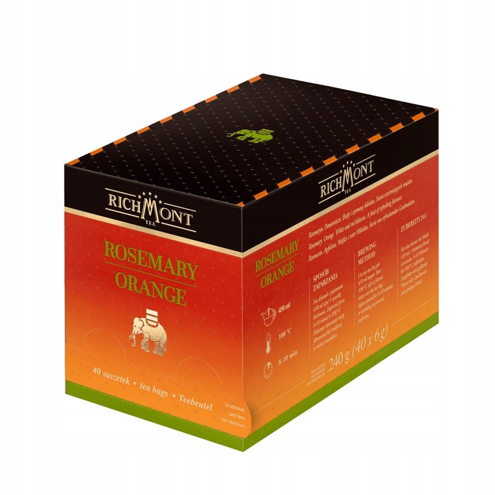 Ceai fructat Richmont Rosemary Orange, 40 pliculete x 6g, aroma de rozmarin si portocala, ambalaj premium