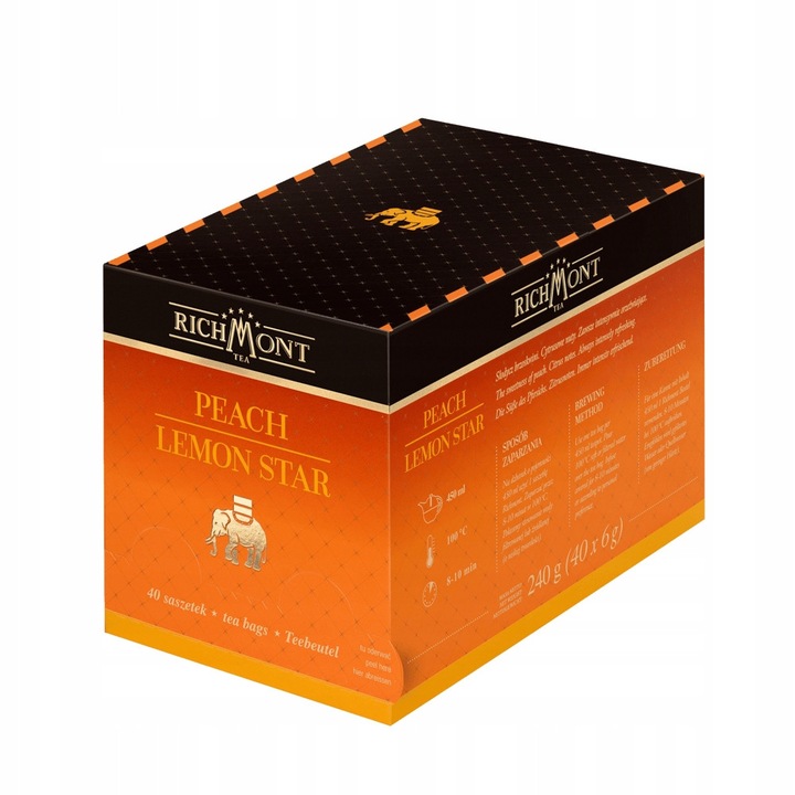 Ceai fructat Richmont Peach Lemon Star, 40 pliculete x 6g, aroma de piersica si lamaie