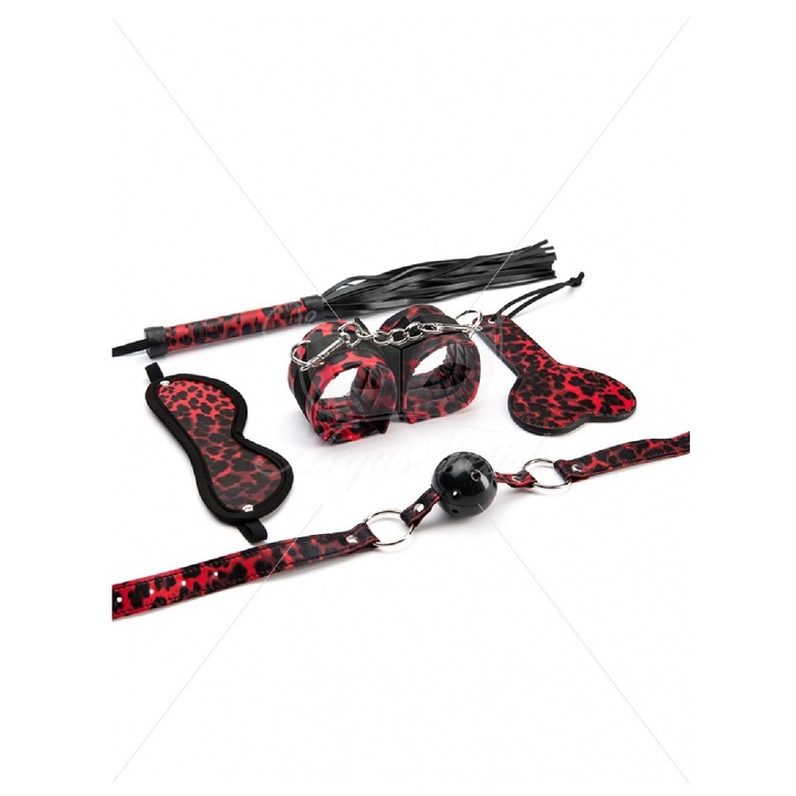 Set 5 accesorii BDSM, Argus, design pantera, 18x26x7 cm