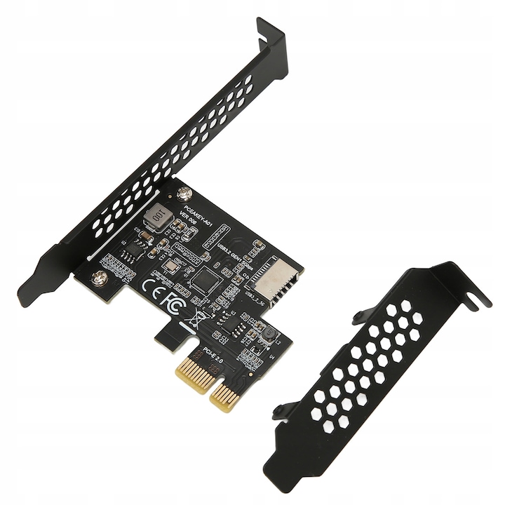 Адаптер PCIe X1 към USB3.2 Gen1 Type E, 5 Gb/s, черен, комплект с разширителна платка и метален разделител